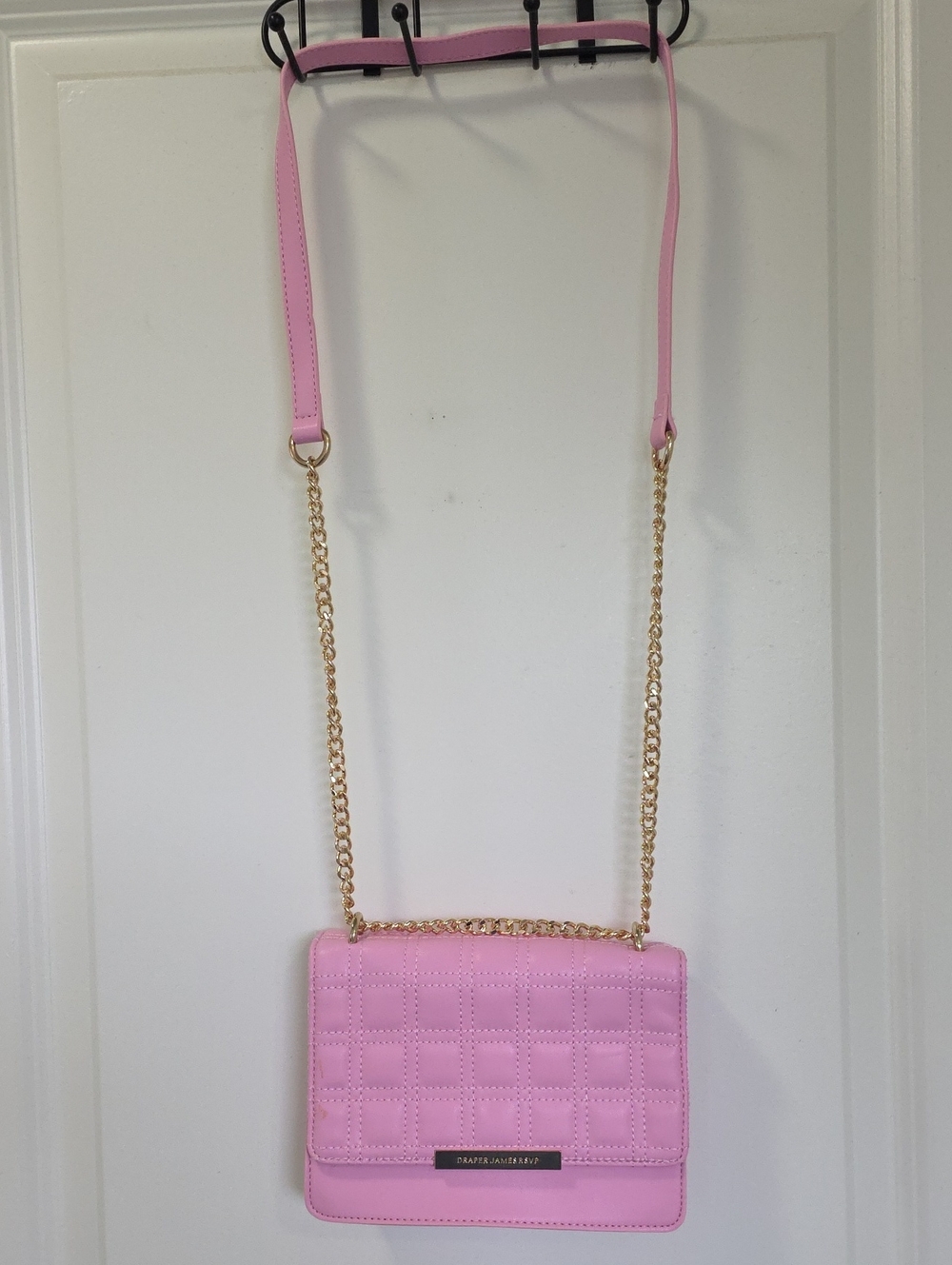 Draper James Light Pink Quilted Crossbody with Gold Chain Strap